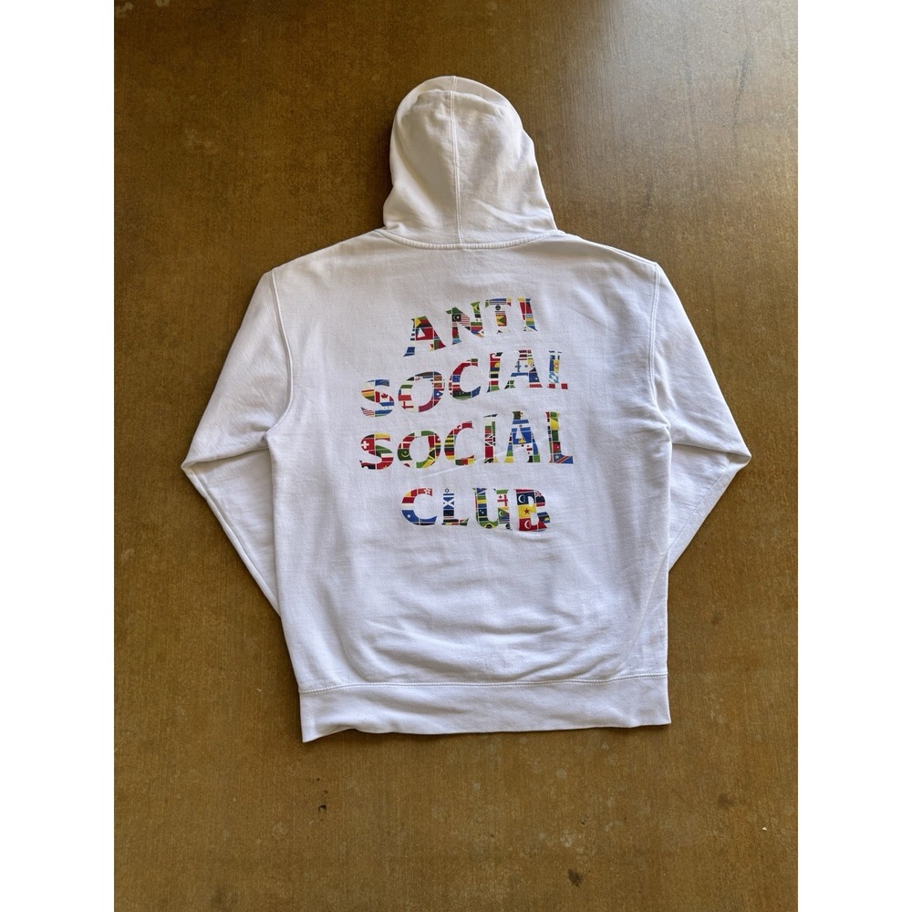 Anti Social Social Club Streetwear World Flags Hoodie Sweater White Skater (L)